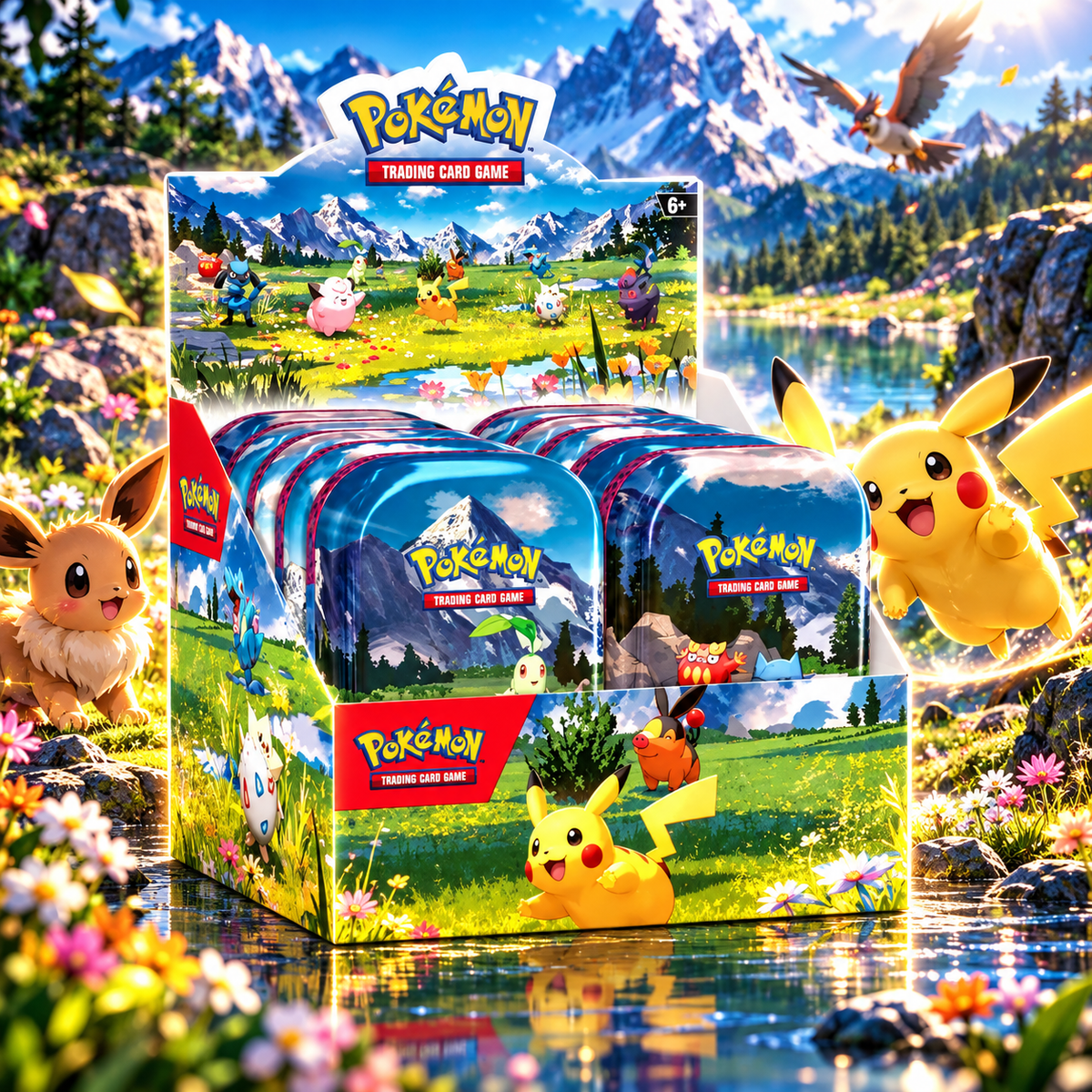 Pokémon TCG : Méga-Évolution – Héros Ascendants Mini-Boîte en Métal – Présentoir