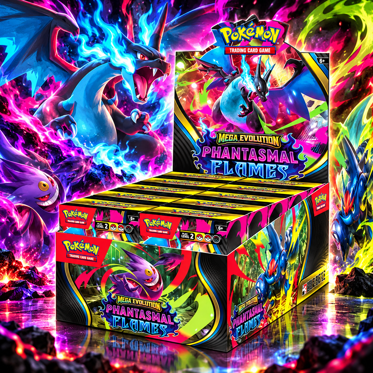 Jeu de cartes à collectionner Pokémon : Présentoir de construction et combat Méga-Évolution — Flammes Fantasmagoriques